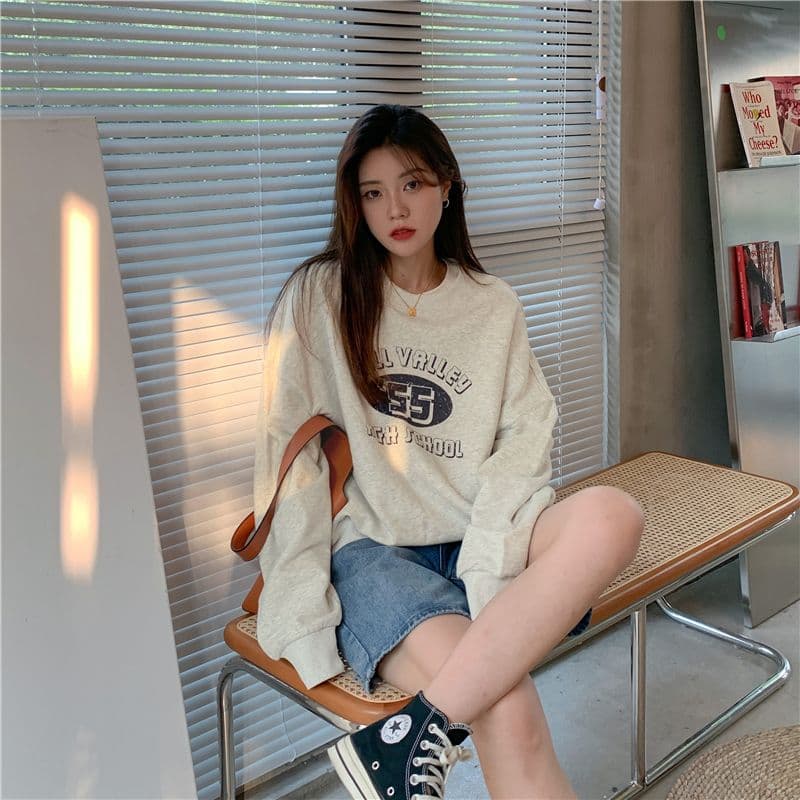 레트로 프린트 라운드 넥 후드티 여성 가을 의상 얇은 스타일 상세 이미지 13