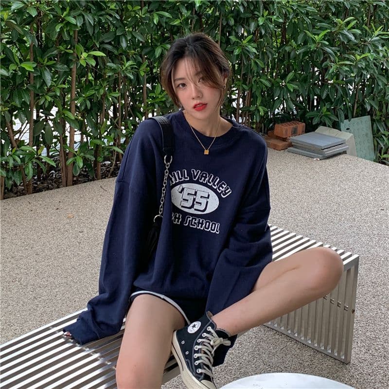레트로 프린트 라운드 넥 후드티 여성 가을 의상 얇은 스타일 상세 이미지 18