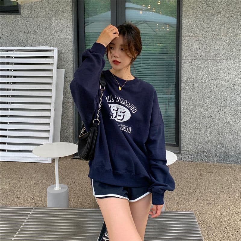 레트로 프린트 라운드 넥 후드티 여성 가을 의상 얇은 스타일 상세 이미지 19
