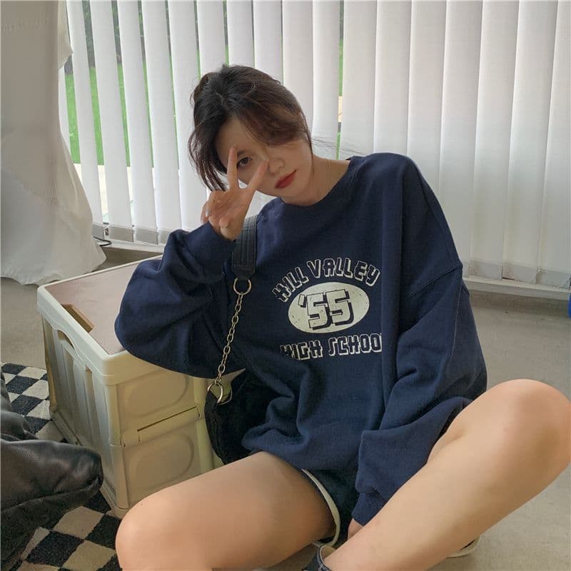 레트로 프린트 라운드 넥 후드티 여성 가을 의상 얇은 스타일 상세 이미지 22