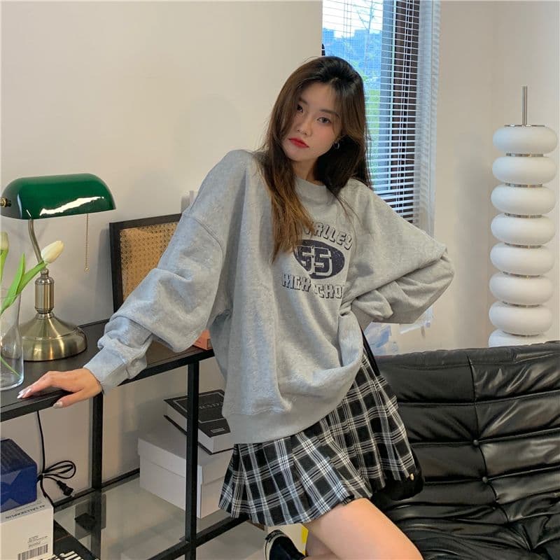 레트로 프린트 라운드 넥 후드티 여성 가을 의상 얇은 스타일 상세 이미지 23