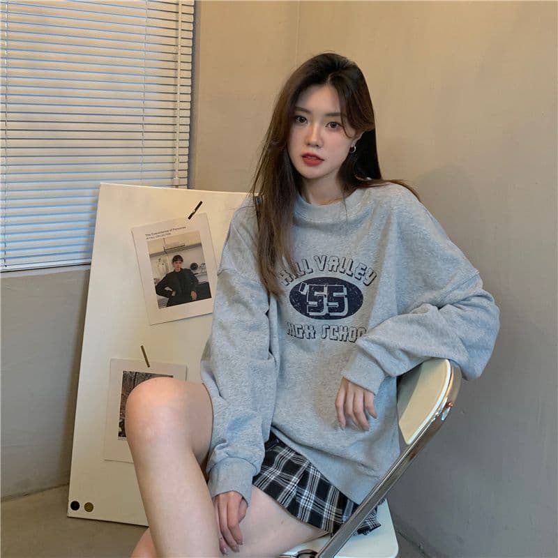 레트로 프린트 라운드 넥 후드티 여성 가을 의상 얇은 스타일 상세 이미지 25