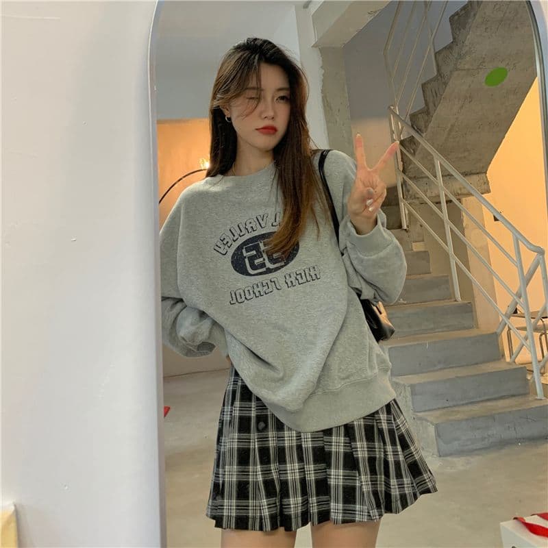 레트로 프린트 라운드 넥 후드티 여성 가을 의상 얇은 스타일 상세 이미지 27