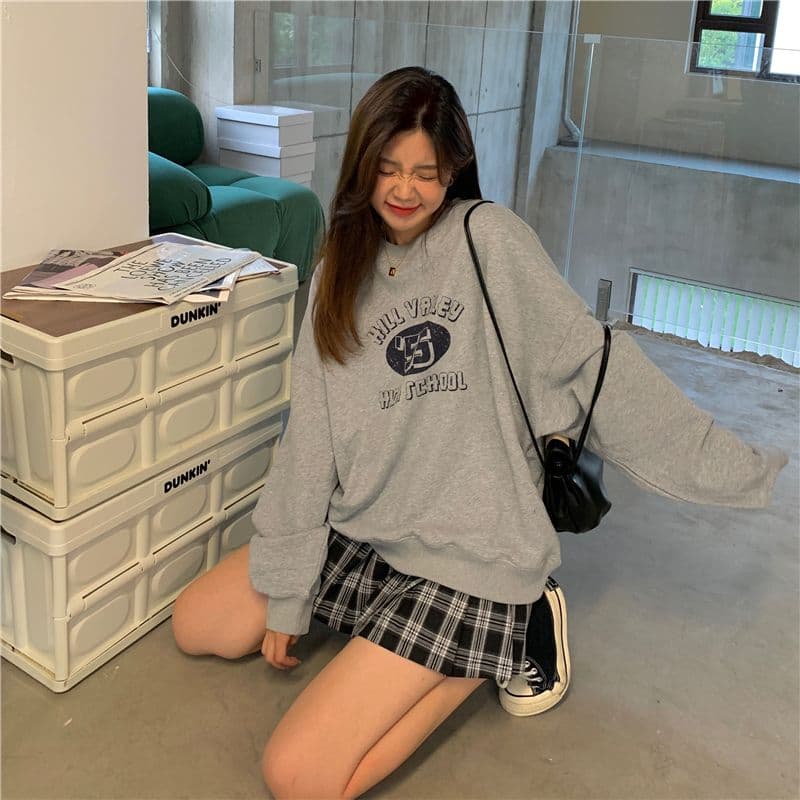 레트로 프린트 라운드 넥 후드티 여성 가을 의상 얇은 스타일 상세 이미지 28