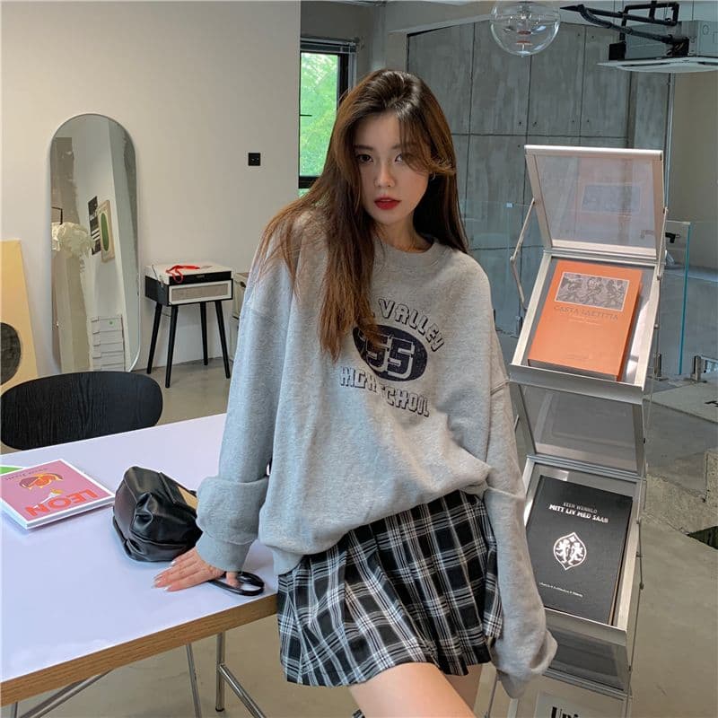 레트로 프린트 라운드 넥 후드티 여성 가을 의상 얇은 스타일 상세 이미지 30
