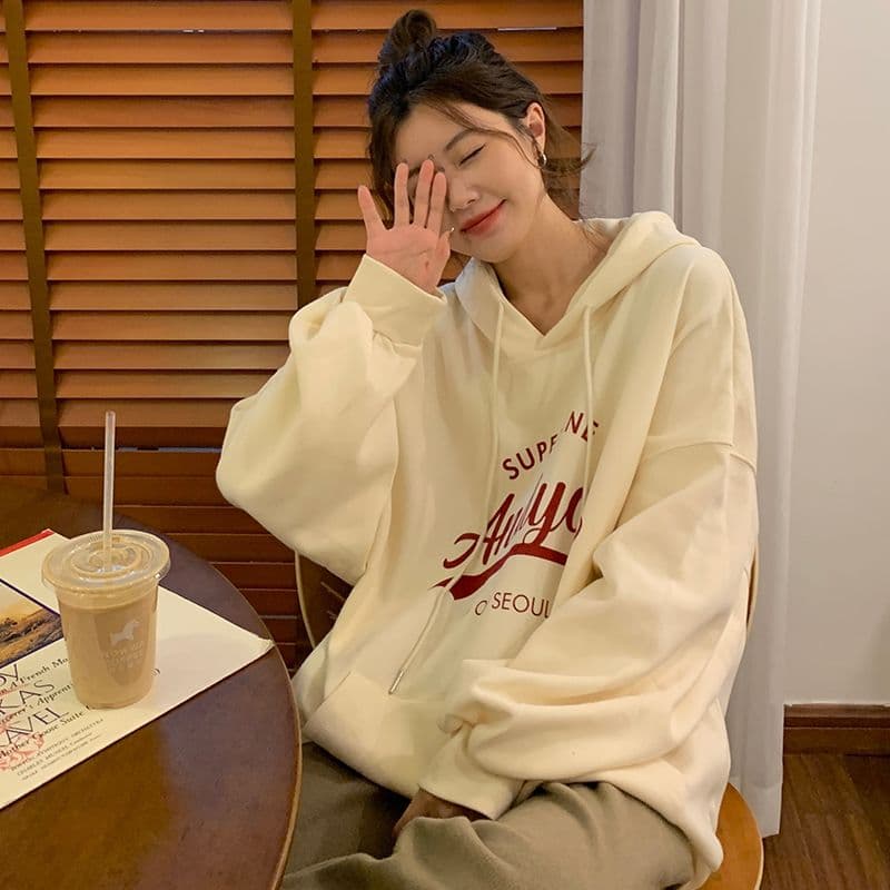 oversize 후드 티 스웨터 여성 루즈핏 캐주얼 느긋한 맨위 재킷 트렌디