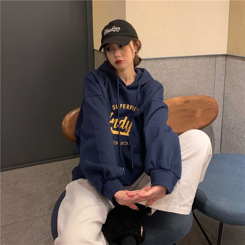 oversize 후드 티 스웨터 여성 루즈핏 캐주얼 느긋한 맨위 재킷 트렌디 상세 이미지 10
