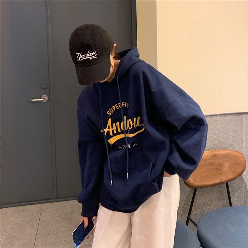 oversize 후드 티 스웨터 여성 루즈핏 캐주얼 느긋한 맨위 재킷 트렌디 상세 이미지 11