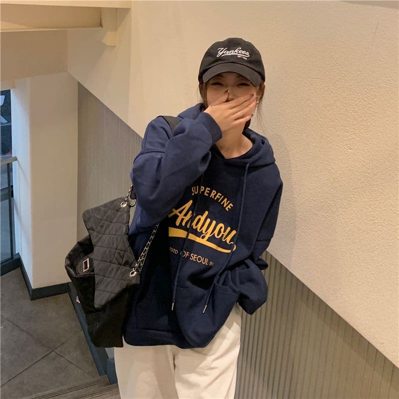 oversize 후드 티 스웨터 여성 루즈핏 캐주얼 느긋한 맨위 재킷 트렌디 상세 이미지 13