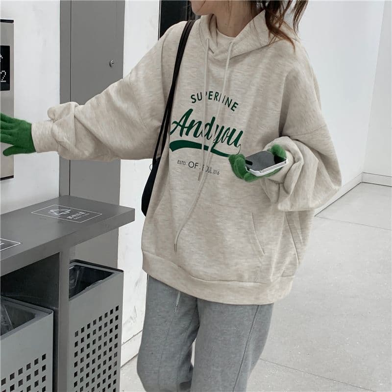 oversize 후드 티 스웨터 여성 루즈핏 캐주얼 느긋한 맨위 재킷 트렌디 상세 이미지 23