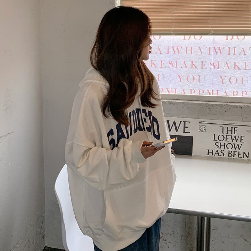 oversize 루즈핏 후드 티 스웨터 여성 느긋한 바람 다용도 재킷 이미지 2