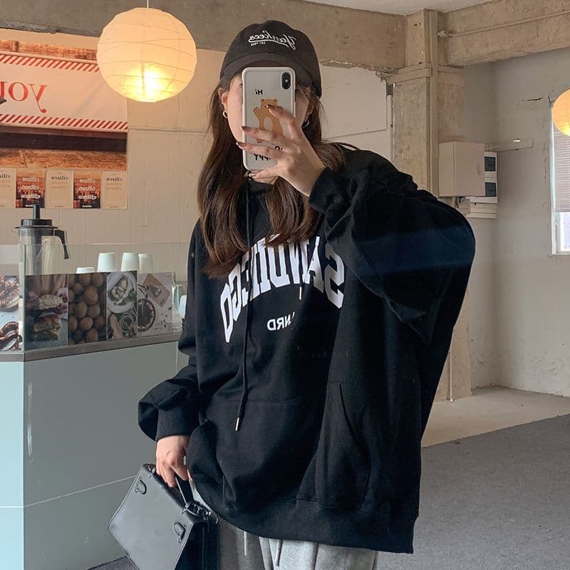 oversize 루즈핏 후드 티 스웨터 여성 느긋한 바람 다용도 재킷 이미지 3