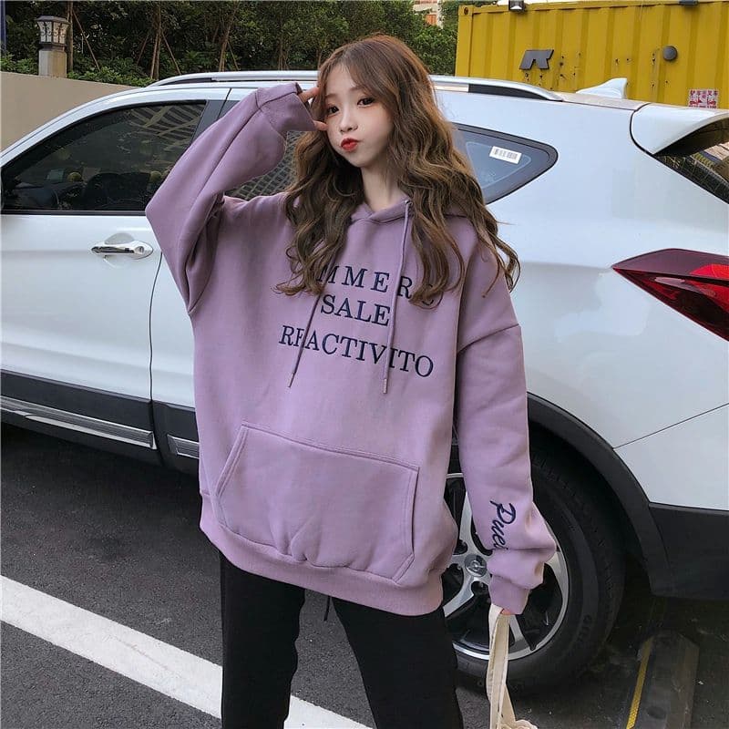 알파벳 자수 루즈핏 캐주얼 후드 털이 있는 후드티 여성 트렌드 상세 이미지 19