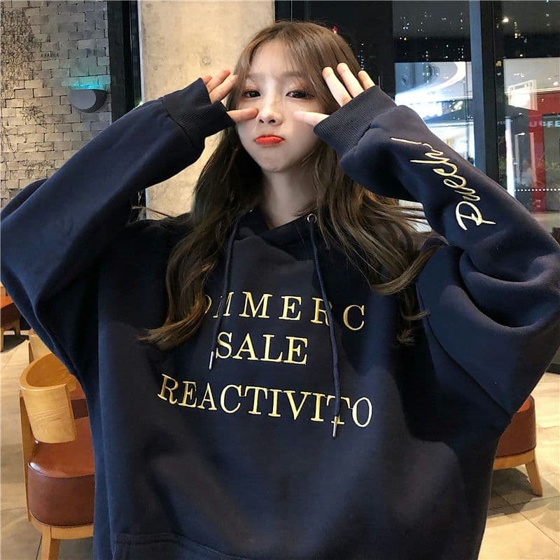 알파벳 자수 루즈핏 캐주얼 후드 털이 있는 후드티 여성 트렌드 상세 이미지 25