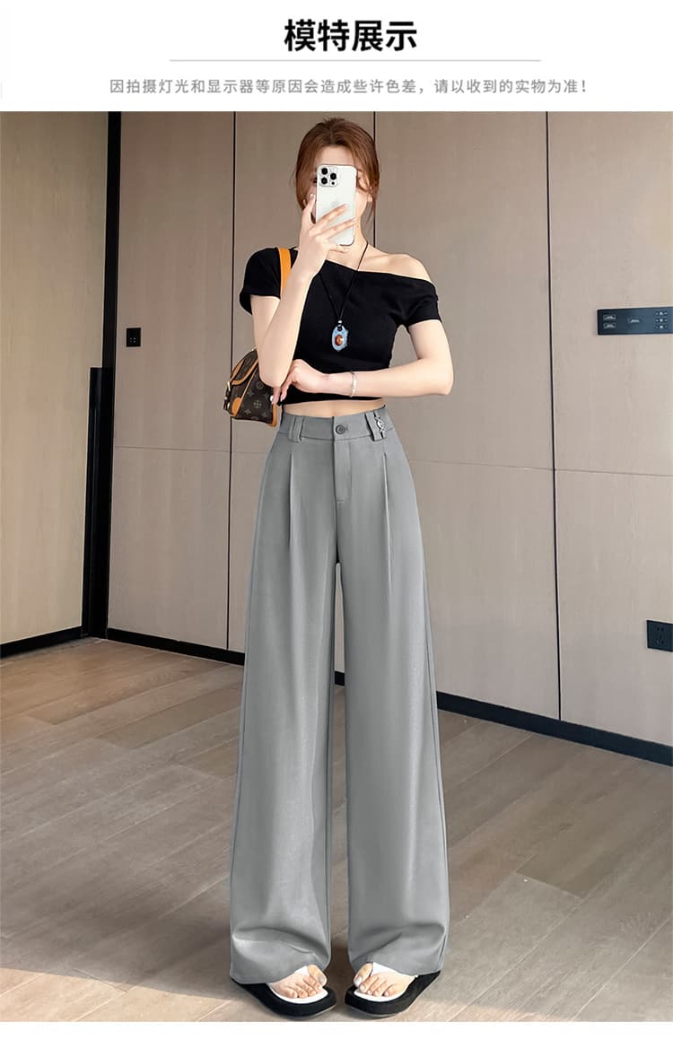 밝은 회색 색상 느슨함 센스 캐주얼 바지 여성 2026 여름 새로운 슬림해 보이는 바닥 청소 바지 좁은 에디션 도루 센스 스트레이트 정장 바지 상세 이미지 22