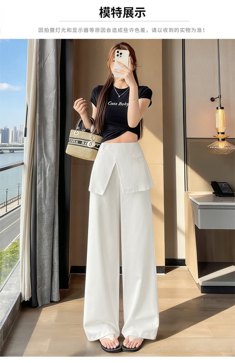 2026 여름 새로운 페이크 레이어드 랩스커트팬츠 정장 바지 여성 고급 디자인 센스 슬림해 보이는 루즈핏 넓은 다리 캐주얼 바지 상세 이미지 21