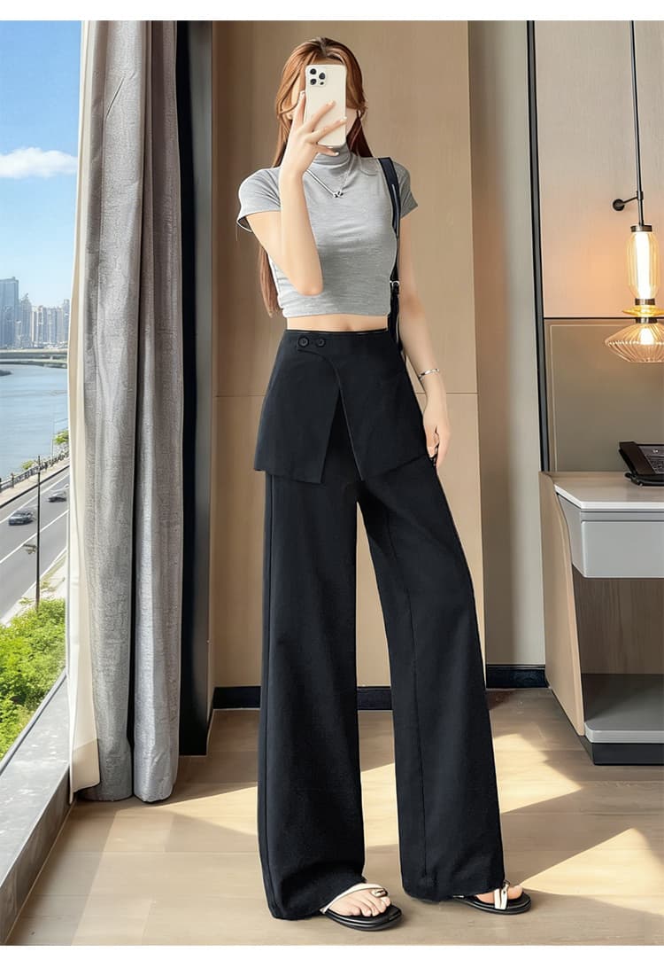 2026 여름 새로운 페이크 레이어드 방귀 커튼 정장 바지 여성 고급 디자인 센스 슬림해 보이는 루즈핏 넓은 다리 캐주얼 바지 상세 이미지 45