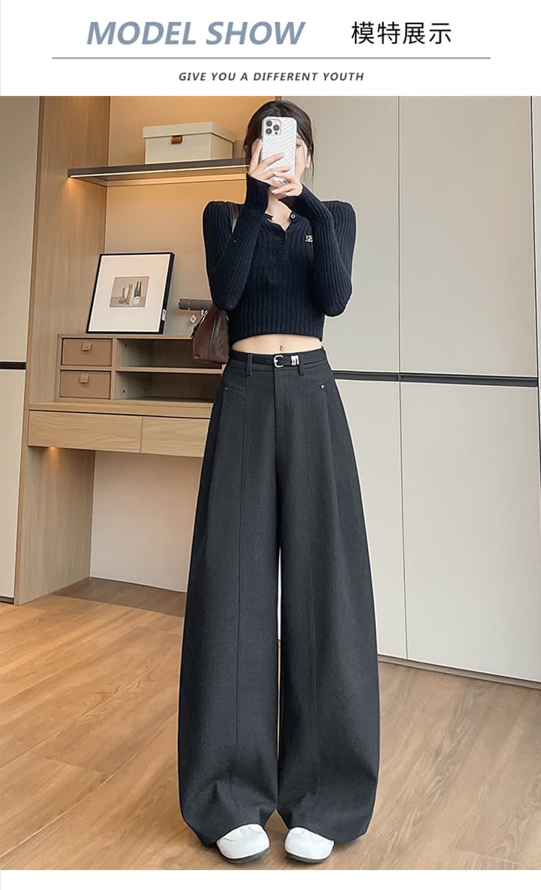 고급 회색 바지 아이들 가을 2026 새로운 스트레이트 모통이 칼 바지 오래된 돈 바람 좁은 에디션 와이드 레그 팬츠 두꺼움 정장 바지 상세 이미지 29