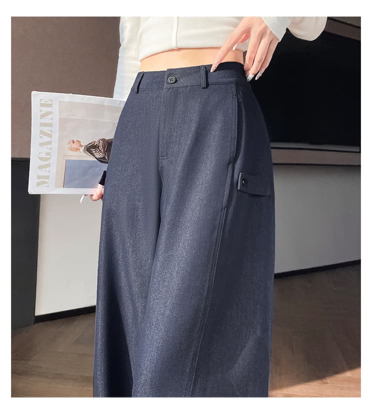 고급 센스 데님 블루 가을 겨울철 2026 새로운 좁은 에디션 아세트산 주간 실크 넓은 다리 슬림해 보이는 루즈핏 긴 바지 와이드 레그 팬츠 상세 이미지 28