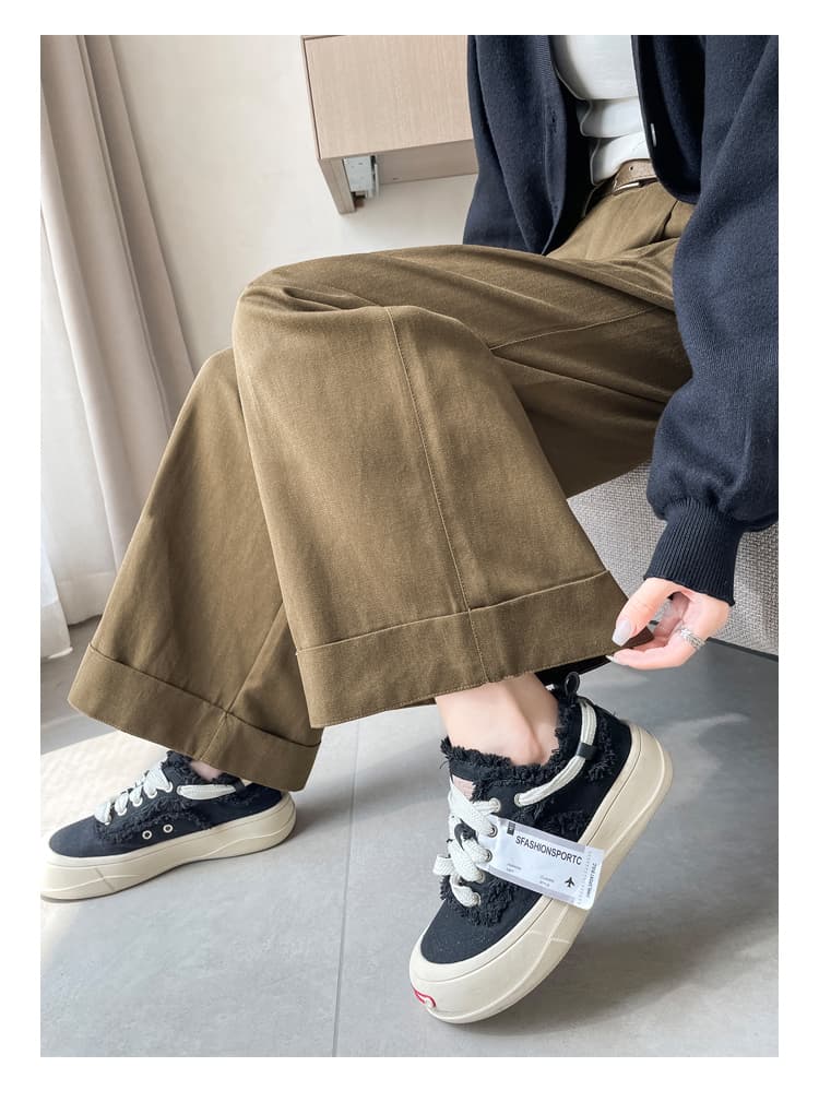 브라운 고급 센스 워시 물 면 워크웨어 와이드 레깅스 바지 2026 가을 겨울 새로운 작은 키 슬림해 보이는 캐주얼 9부 바지 상세 이미지 47