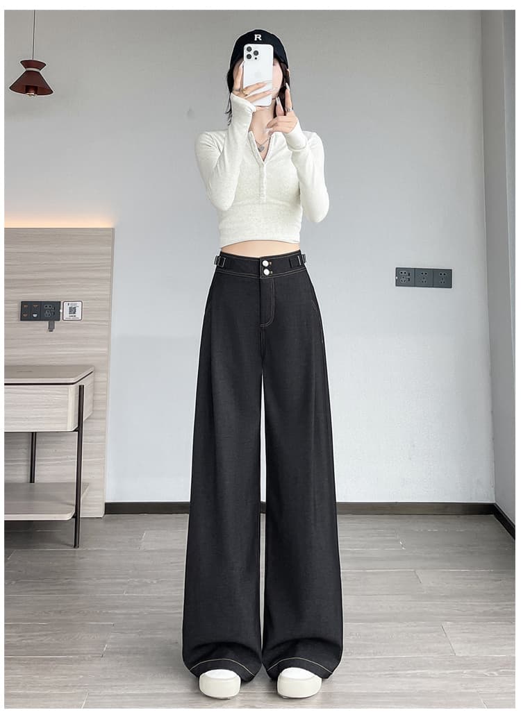 데님 블루 업그레이드 저항 주름 조기 가을 2026 슬림해 보이는 캐주얼 바지 도루 피하다. 하이웨이스트 넓은 다리 주간 실크 청바지 여성 상세 이미지 63