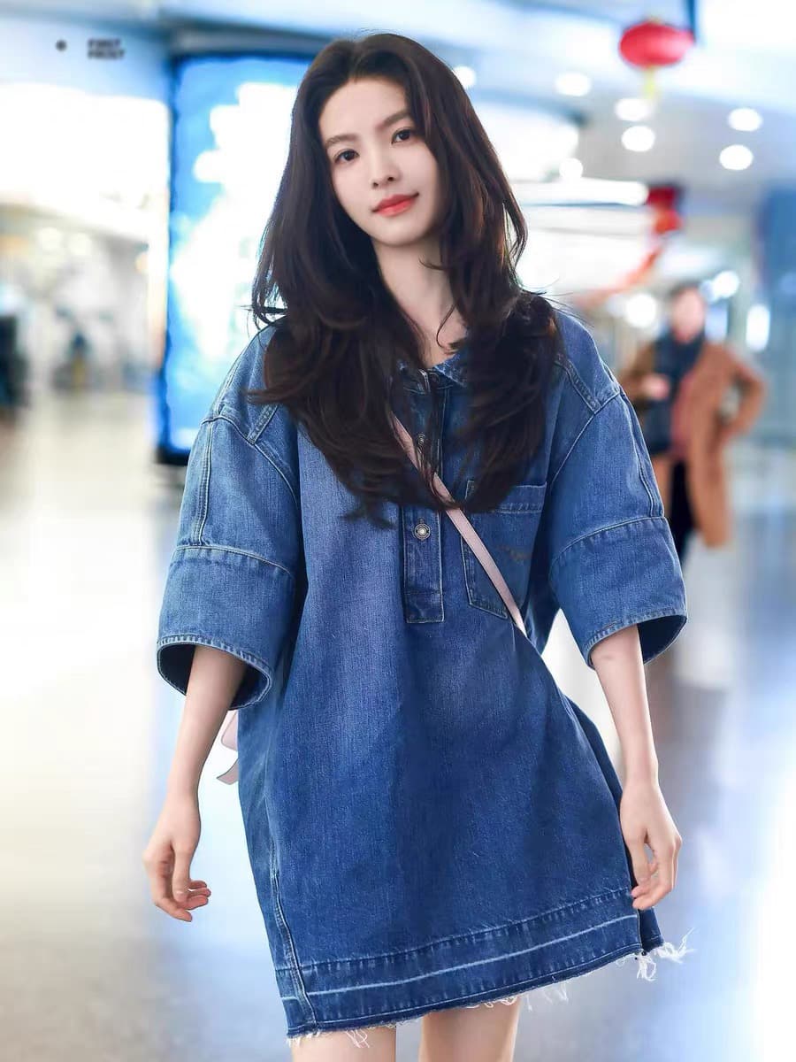 챕터 만약 난 스타 같은 단락 새로운 워싱 데님 여성 드레스 봄 프랑스식 레트로 셔츠 짧은 치마 상세 이미지 4