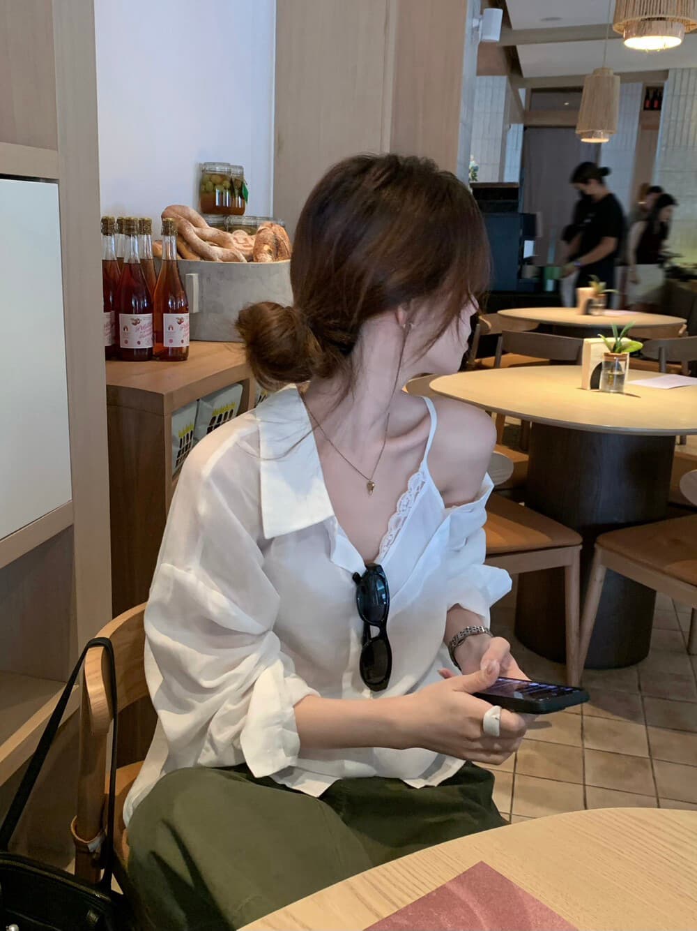노란 피부 주간 접시 susan 있으라. 묻기 폭발 ~ 중 여름 셔츠 한 부서 페이크 레이어드 품격 부드러운 빛 산소 맨위 상세 이미지 2