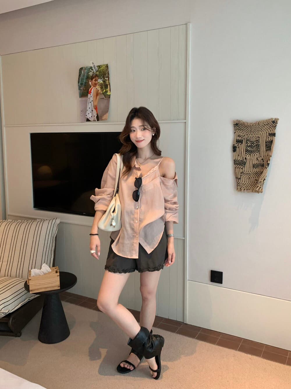 노란 피부 주간 접시 susan 있으라. 묻기 폭발 ~ 중 여름 셔츠 한 부서 페이크 레이어드 품격 부드러운 빛 산소 맨위 상세 이미지 5