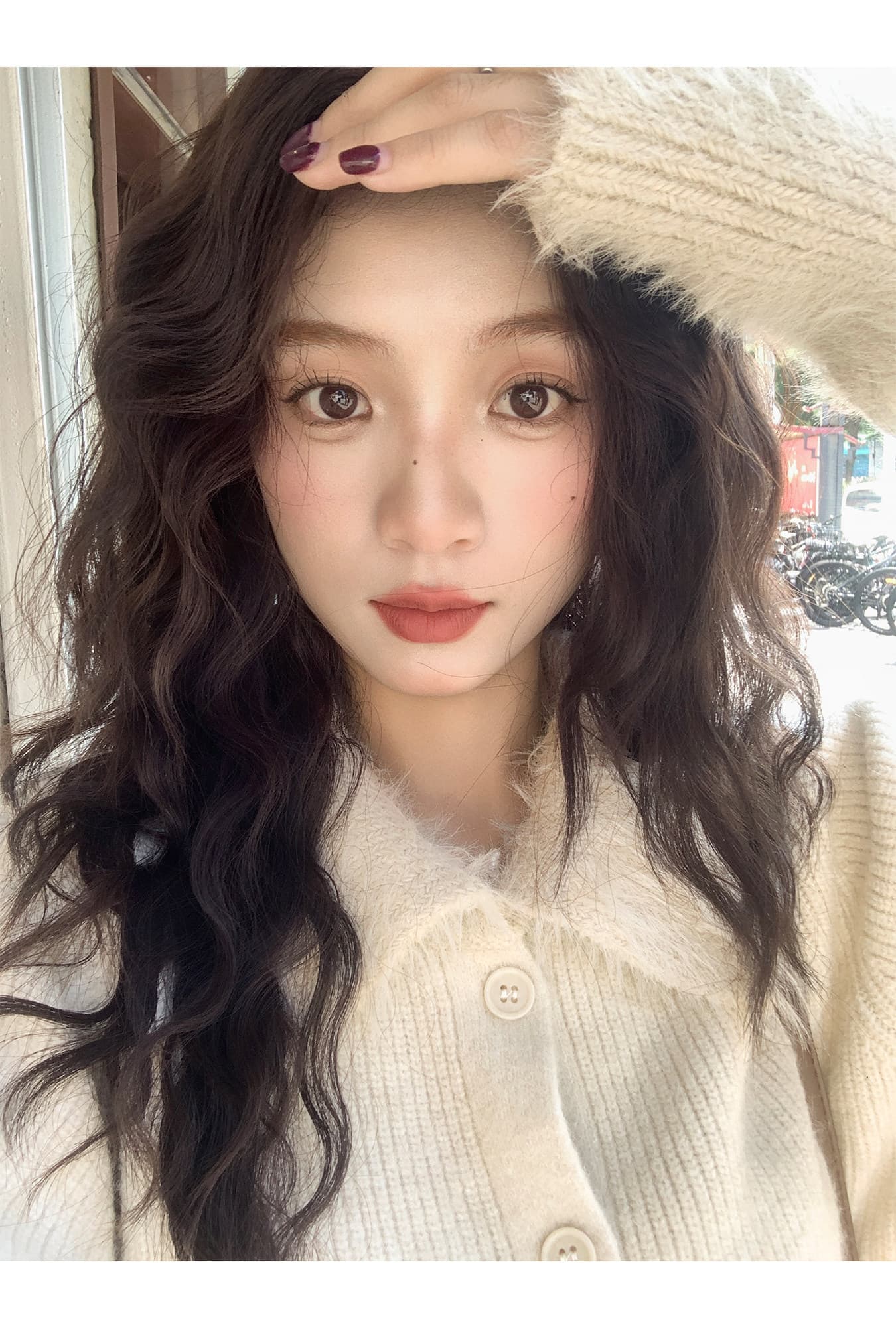 느긋한 바람 폴로 칼라 니트 오픈 가디건 여성 가을 겨울 루즈핏 고급 센스 스웨터 코트 패션 털 커프스 살구 색상 맨위 상세 이미지 6