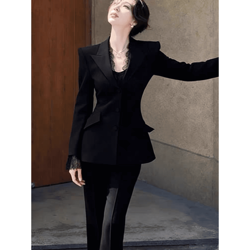 프랑스식 작은 대중 빛 럭셔리 검정색 정장 여성 레이스 조각 커프스 직장 출퇴근 고급 센스 품격 긍정적 인 로드 중 이미지 5