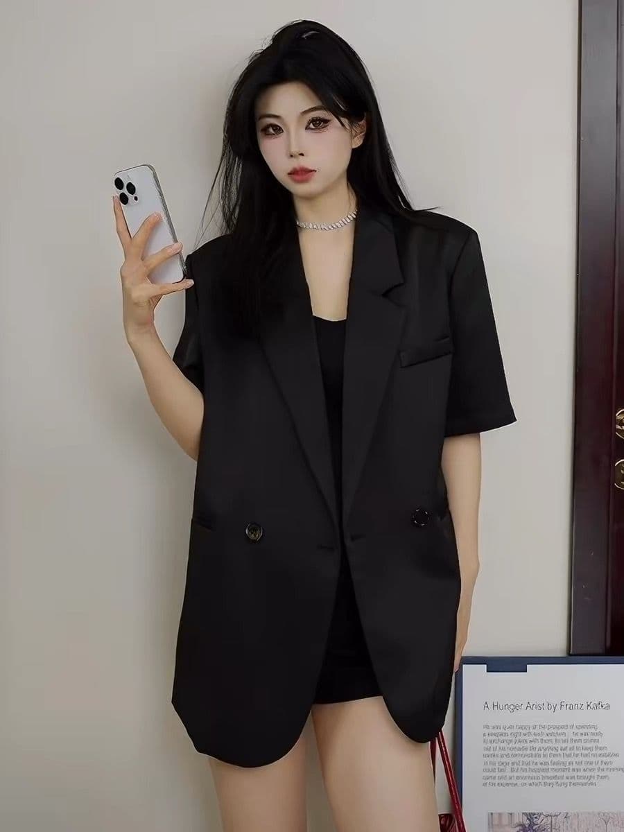 반팔 아세트산 정장 여성 코트 얇은 스타일 2026 여름 새로운 고급 센스 슬림해 보이는 캐주얼 루즈핏 화이트 정장 이미지 4