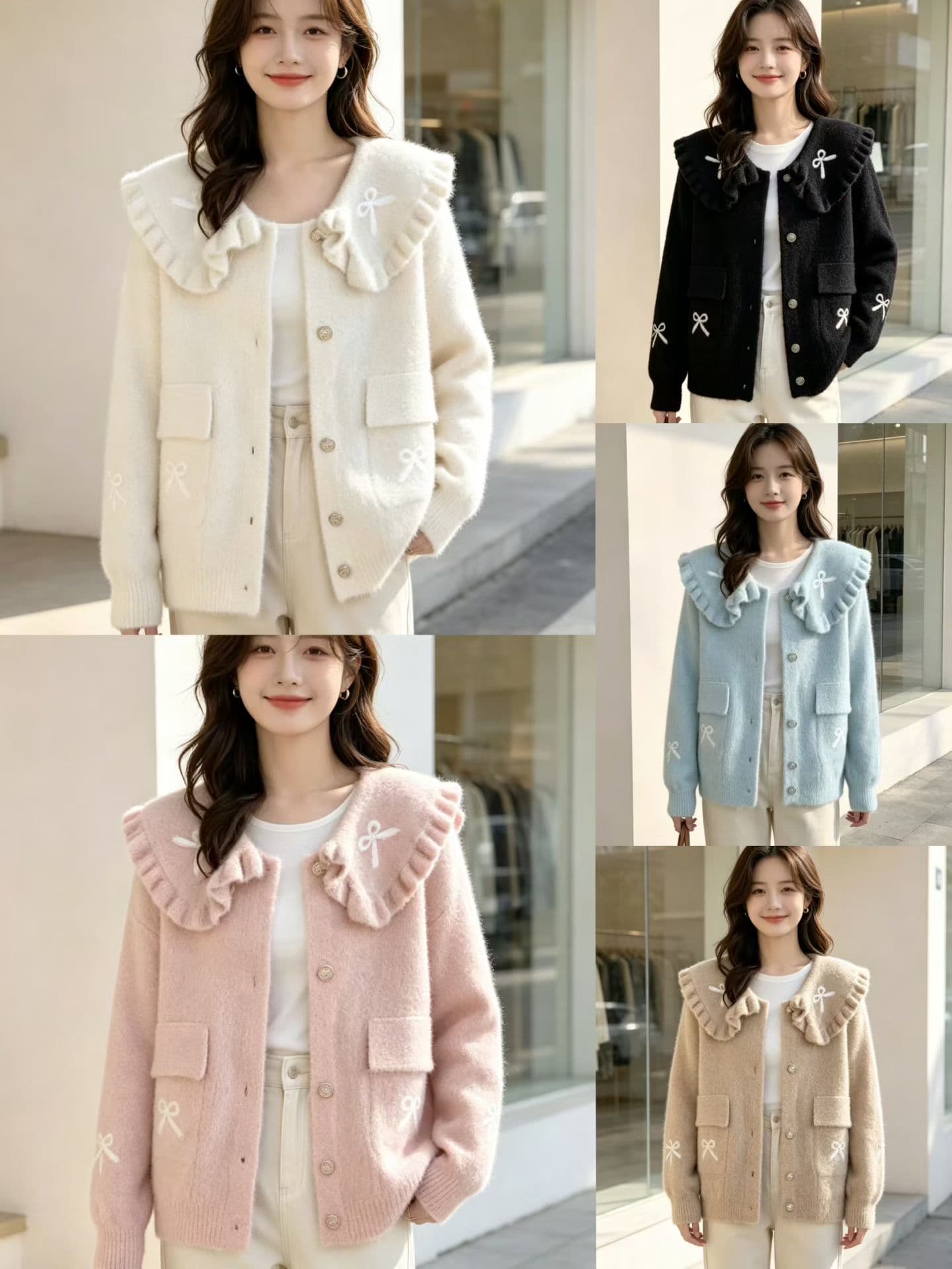 베이비 칼라 여성 가을 겨울 새로운 외부 물 밍크 울 프릴 외국 가스 세련된 외국 가스 오픈 가디건 맨위 상세 이미지 1
