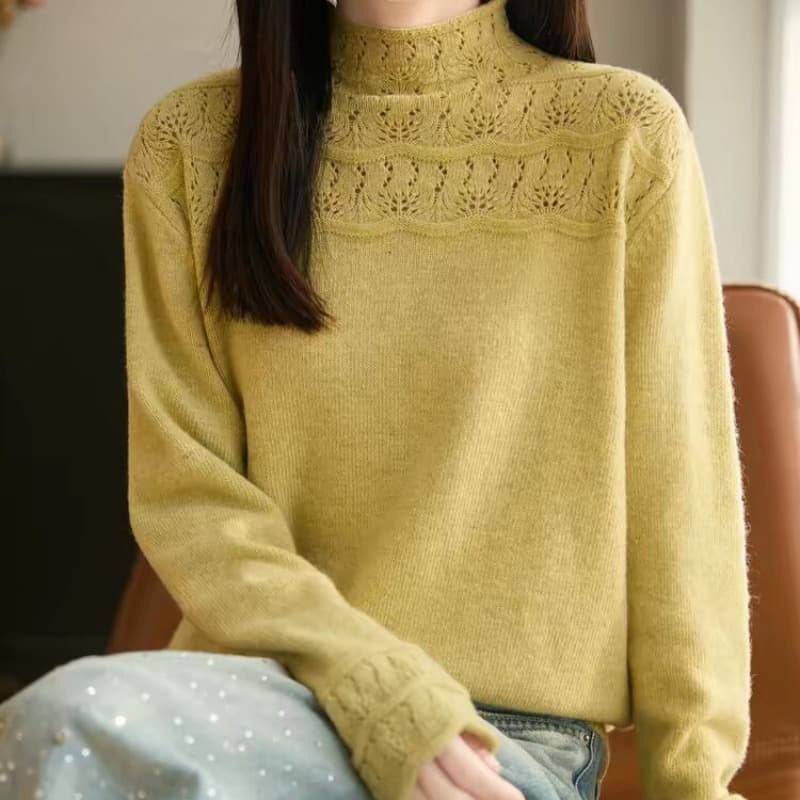 프랑스식 무거운 작업 자수 반하이넥 니트 스웨터 여성 루즈핏 느긋한 스웨터 긴팔 보온 기본 셔츠 이미지 5