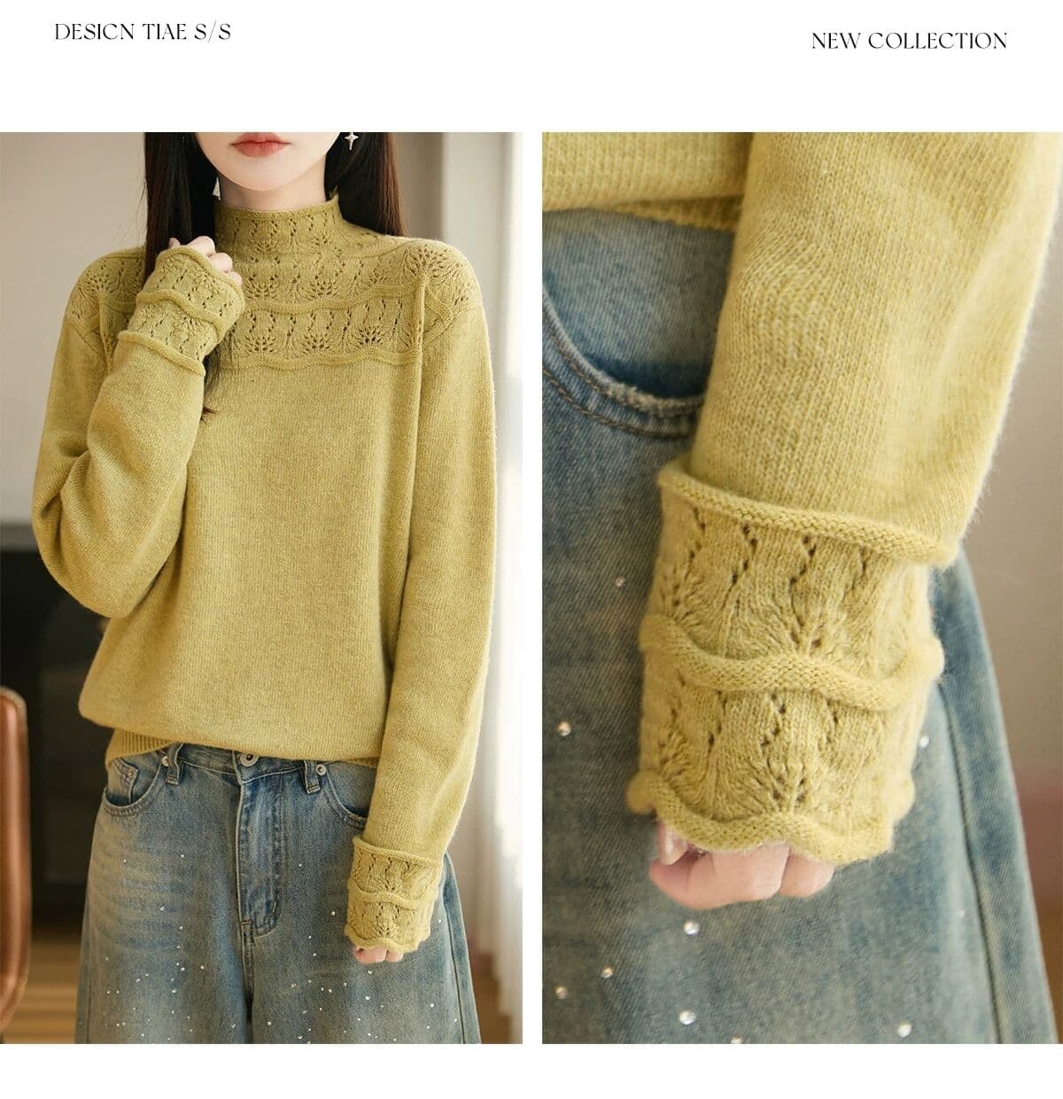 프랑스식 무거운 작업 자수 반하이넥 니트 스웨터 여성 루즈핏 느긋한 스웨터 긴팔 보온 기본 셔츠 상세 이미지 15