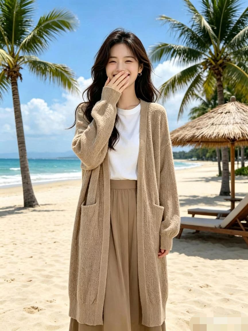 가을 느긋한 바람 니트 오픈 가디건 여자 중간 롱 코트 루즈핏 스웨터 코트 패션 외부 가져 가라. 상세 이미지 2