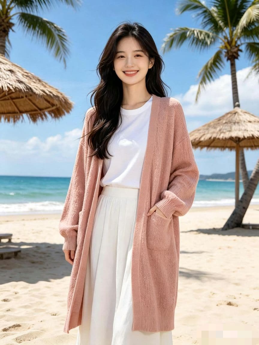 가을 느긋한 바람 니트 오픈 가디건 여자 중간 롱 코트 루즈핏 스웨터 코트 패션 외부 가져 가라. 상세 이미지 5
