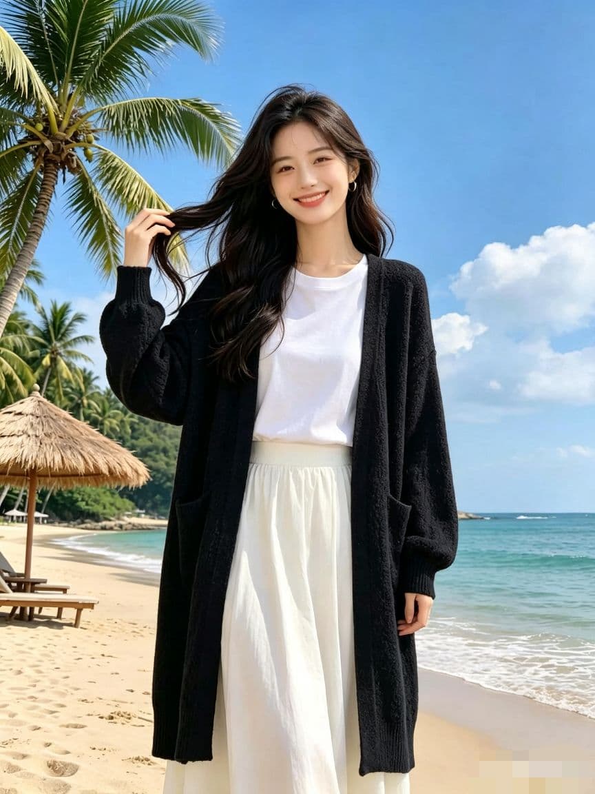 가을 느긋한 바람 니트 오픈 가디건 여자 중간 롱 코트 루즈핏 스웨터 코트 패션 외부 가져 가라. 상세 이미지 6