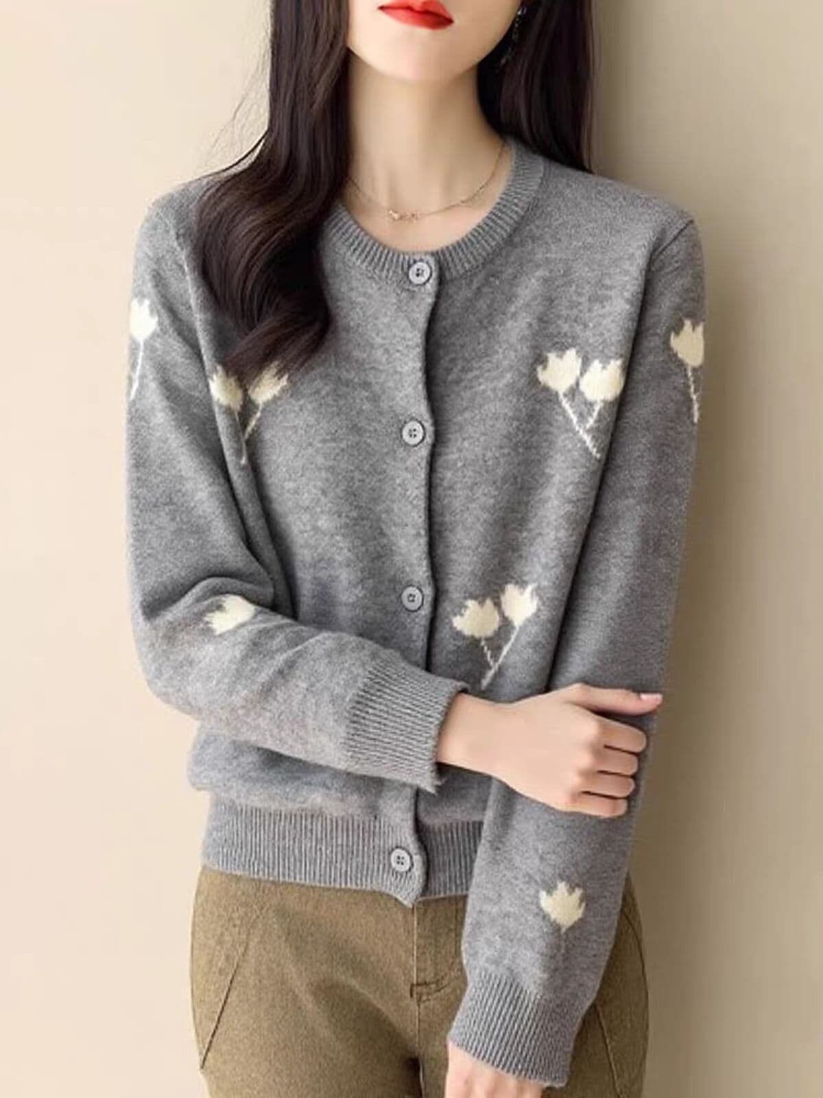 여성 패션 자카드 스웨터 니트 스웨터 가을 겨울 새로운 출퇴근 다용도 재킷 오픈 가디건 맨위 여성 이미지 3