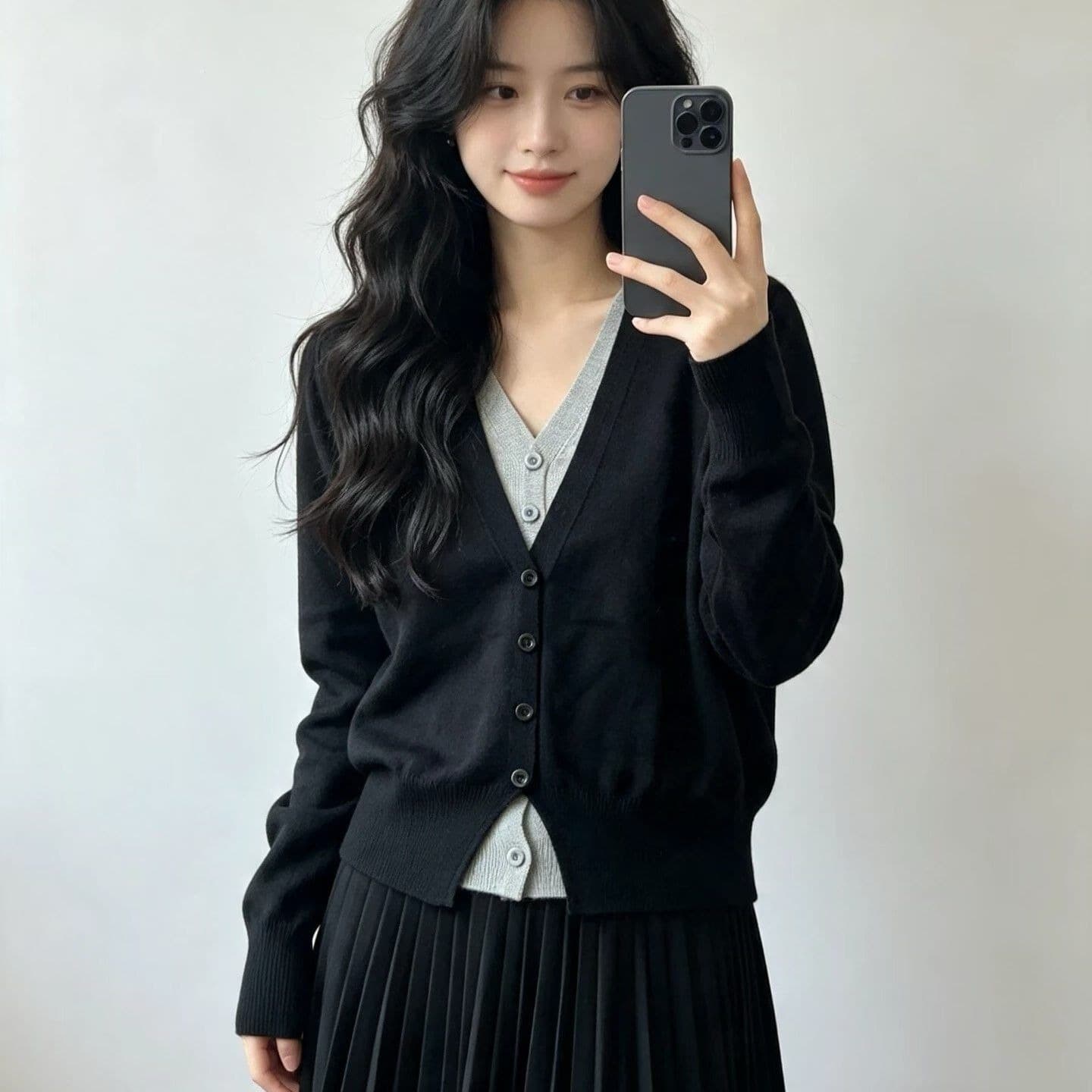 한 부서 V넥 고급 센스 페이크 레이어드 긴팔 니트 스웨터 여성 가을 슬림해 보이는 품격 배색 스웨터 오픈 가디건 맨위 이미지 5