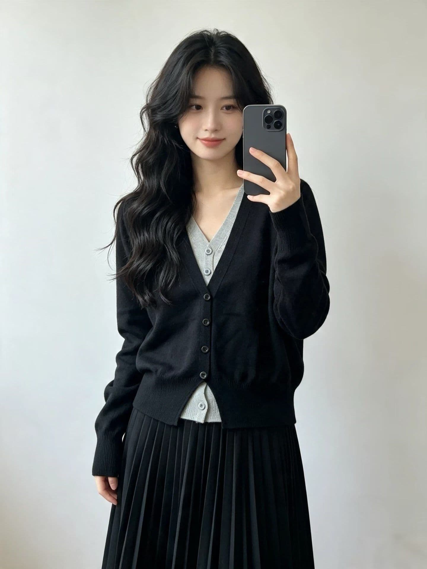 한 부서 V넥 고급 센스 페이크 레이어드 긴팔 니트 스웨터 여성 가을 슬림해 보이는 품격 배색 스웨터 오픈 가디건 맨위 상세 이미지 1