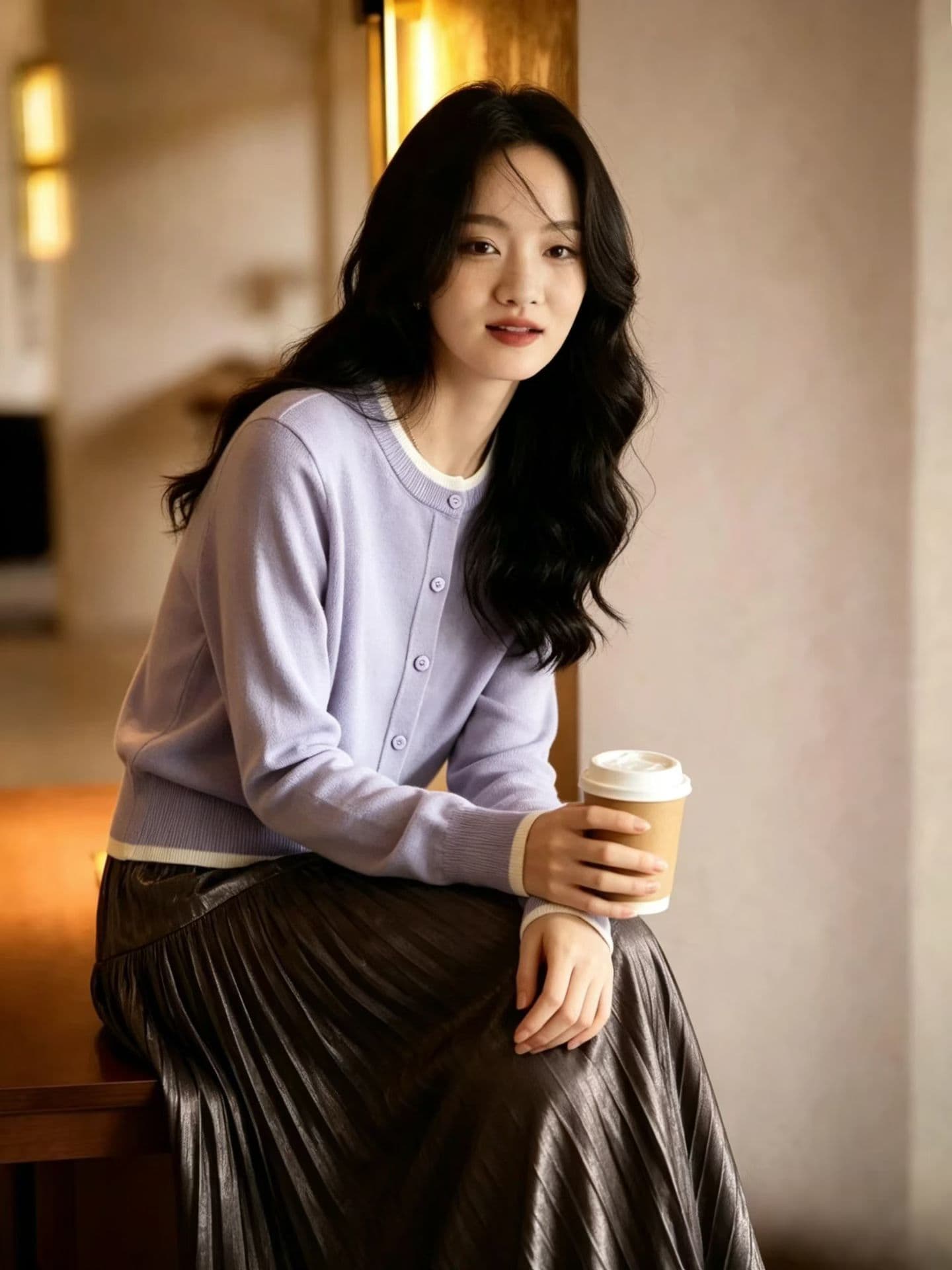 페이크 레이어드 니트 오픈 가디건 여성 가을 쇼트 스타일 허리 수축 슬림해 보이는 긴팔 맨위 이미지 4