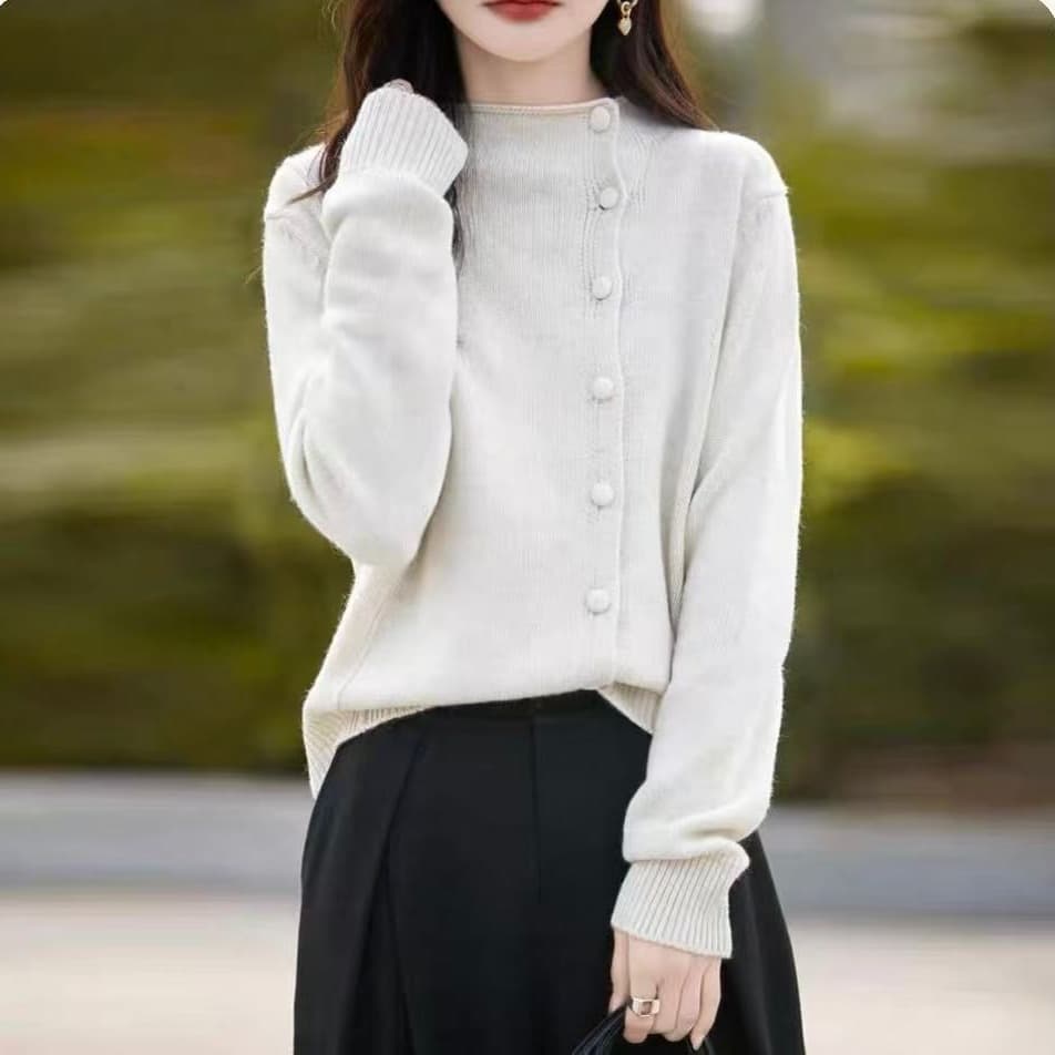 프랑스식 오래된 돈 바람 비스듬한 문 襟 니트 오픈 가디건 여성 스웨터 코트 기본 셔츠 이미지 5