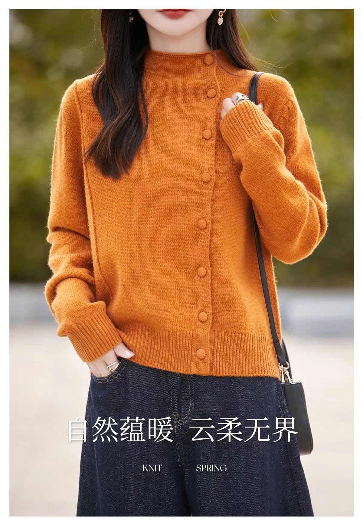 프랑스식 오래된 돈 바람 비스듬한 문 襟 니트 오픈 가디건 여성 스웨터 코트 기본 셔츠 상세 이미지 1