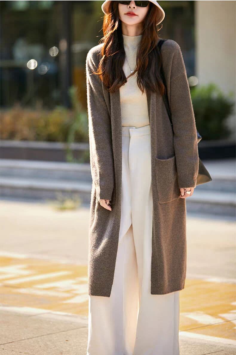 가을 겨울 두꺼움 중간 길이 털 오픈 가디건 여성 루즈핏 느긋한 바람 외부 가져 가라. 니트 스웨터 코트 숄 맨위 상세 이미지 2