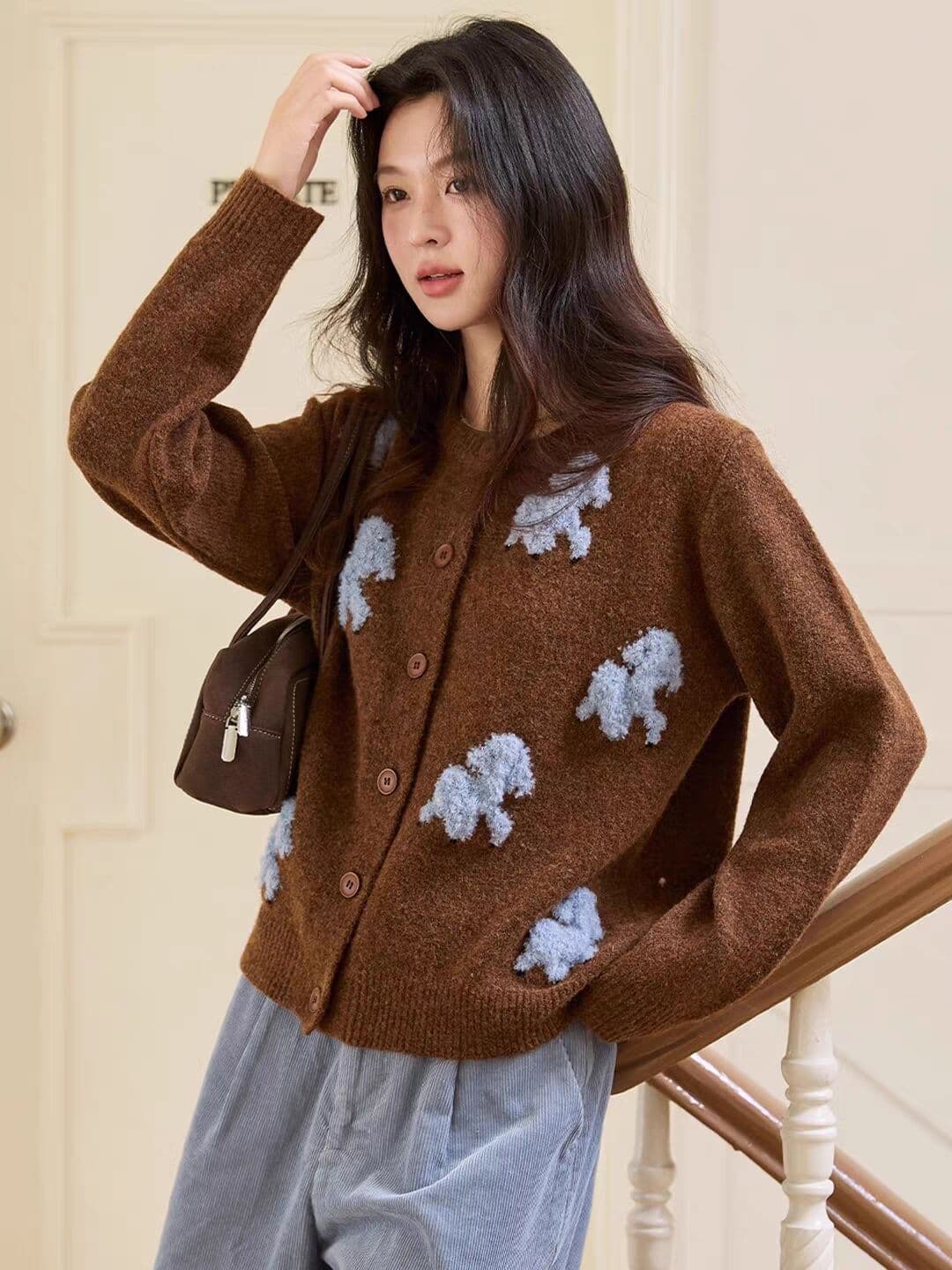 가을 겨울철 새로운 패션 캐주얼 다용도 루즈핏 부드러운 오픈 가디건 스웨터 어린 양 자카드 니트 스웨터 여성 상세 이미지 4