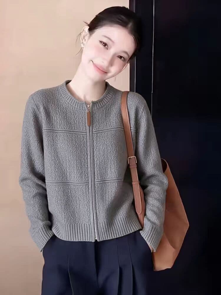 오래된 돈 바람 더블 지퍼 스웨터 카디건 코트 여성 의류 가을 한 부서 출퇴근 몸매 가꾸기 슬림해 보이는 디자인 센스 니트 스웨터 상세 이미지 3