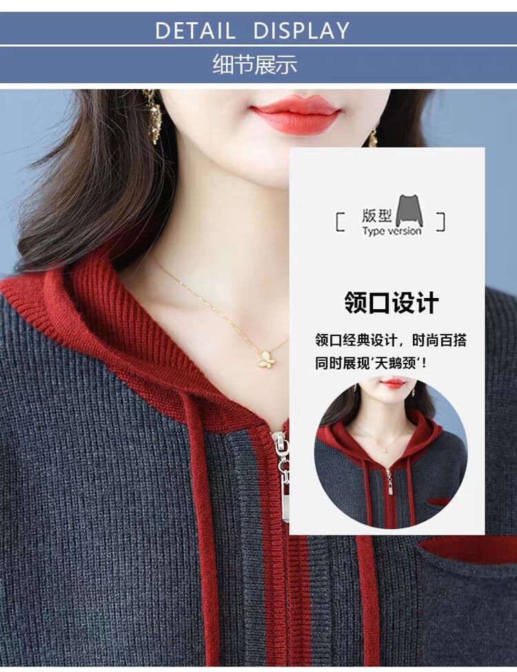 까마귀 후드티 지퍼 니트 스웨터 여성 오픈 가디건 쇼트 스타일 스웨터 코트 루즈핏 중년 어머니 드레스 상세 이미지 18