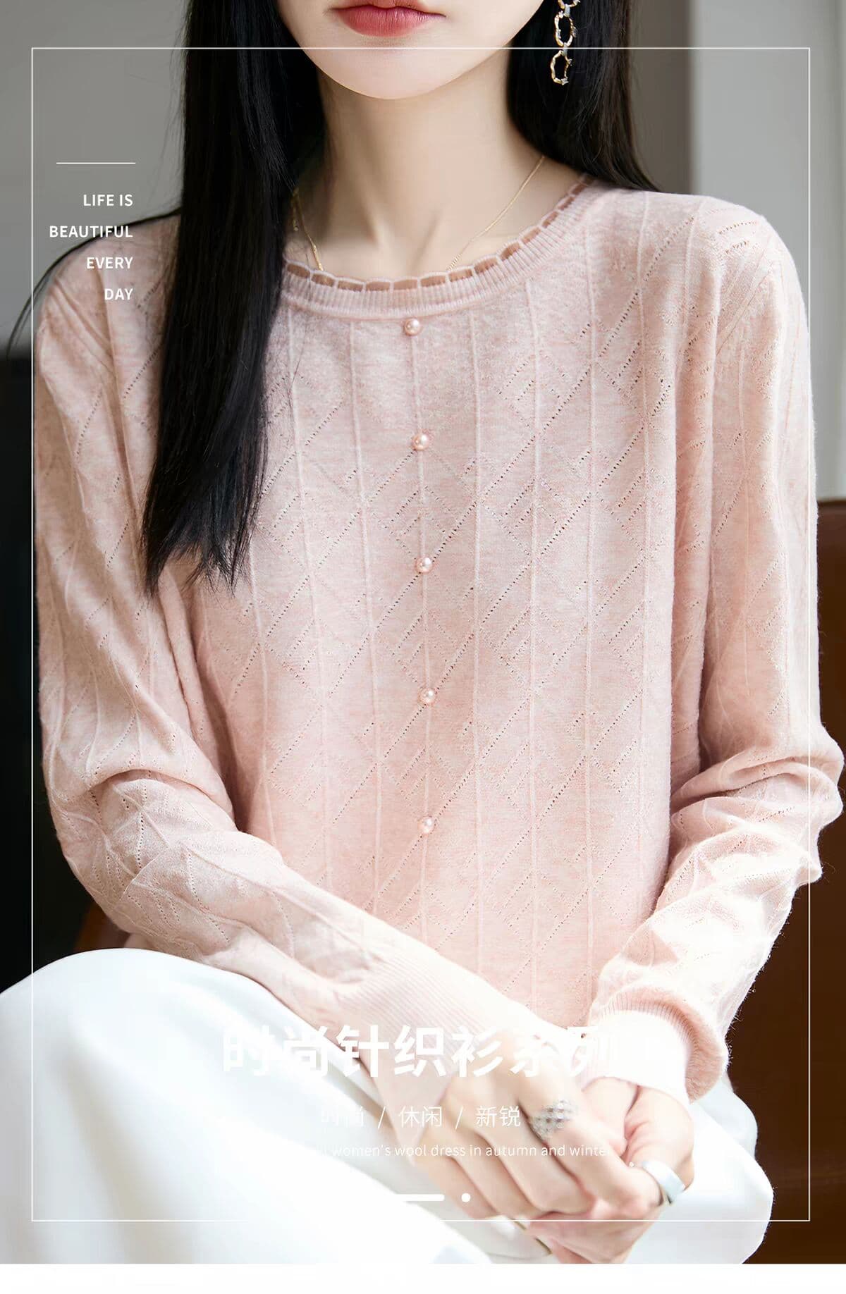 가을 레이스 비즈 박기 니트 기본 셔츠 여성 2026 새로운 인사이드 잡아라. 의류 외국 가스 여성 의류 스웨터 상세 이미지 1