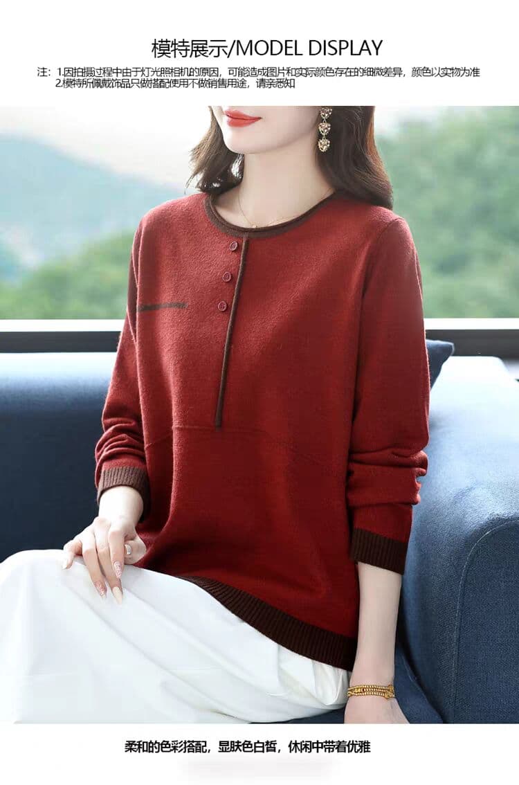 가을 새로운 니트 스웨터 여성 루즈핏 빅 사이즈 캐주얼 연령 감소 스웨터 기본 셔츠 낮음 라운드 넥 맨위 상세 이미지 7