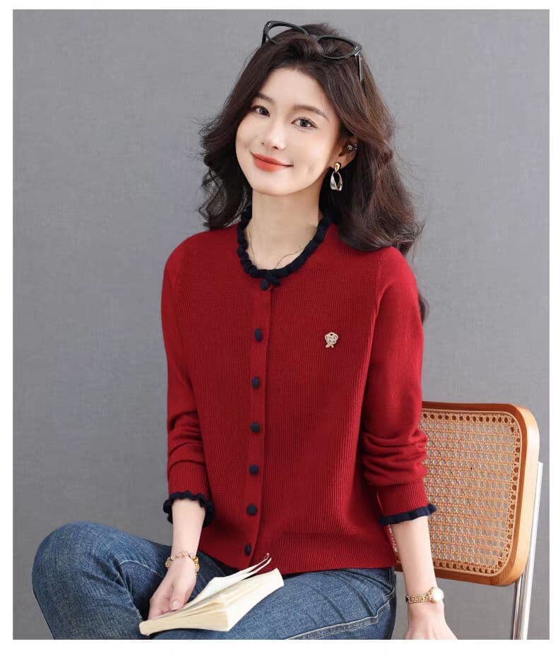 곰팡이 고리 스웨터 작은 외투 여성 가을 새로운 외부 가져 가라. 패션 작은 셔츠 쇼트 스타일 경기 치마 엄마 니트 오픈 가디건 상세 이미지 15